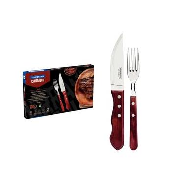 Imagem de Jogo de Talheres para Churrasco Jumbo Tramontina Vermelho Polywood 12 Peças