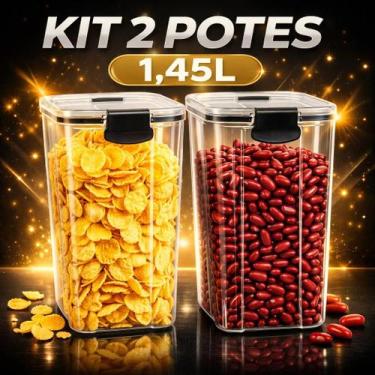 Imagem de Kit 2 Pote de Mantimentos Quadrado Acrílico 1,45 Litros Tampa com Trav