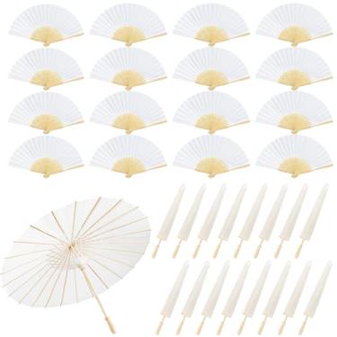 Imagem de MOTOTO Pacote com 32 guarda-chuvas de papel branco de 83 polegadas, ventiladores portáteis dobráveis de 20 cm, guarda-sóis de papel japonês chinês oleado a granel guarda-chuvas brancos para pintura