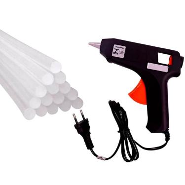 Imagem de Pistola de Cola Quente TD210 11 e 5x11x2 e 5cm Preto Kit com 10 Bastões Finos Bivolt 110V 220V 20W OEM