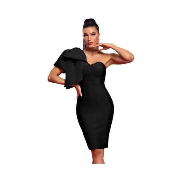 Imagem de Vestido Branco De Um Ombro Com Babados E Bandagem, Elegante Para Festa