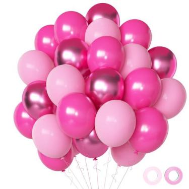 Imagem de Balões Aiwolf rosa metálico rosa látex 50 unidades 30 cm