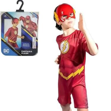 Imagem de Fantasia Infantil Super Herói Flash Dc Luxo Menino Criança Com Máscara