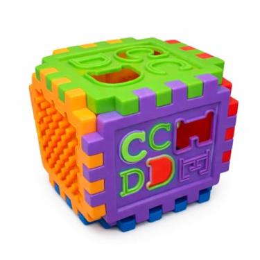 Imagem de Cubo Educativo Infantil com Letras Coloridas e Peças de Encaixe, Blocos Compatíveis com Lego, Brinquedo de Montar e Aprender, Estímulo Sensorial e Coordenação Motora