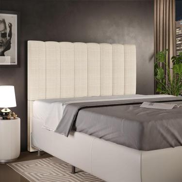 Imagem de Cabeceira Cama Box Casal Dália W01 140cm Fixação no Box Madeira Maciça Linho Palha Lyam Decor