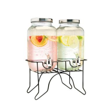 Imagem de Suqueira Dupla com Suporte 10L Vidro Dispenser para Agua Sucos e Bebidas Transparente Yeet