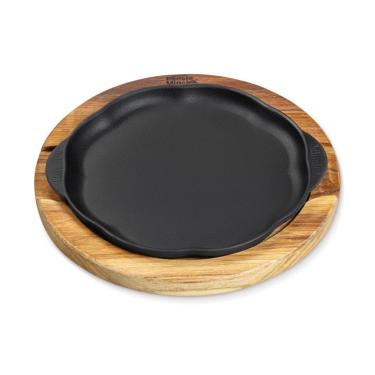 Imagem de Chapa para Petisco Redonda 24x4cm Ferro Fundido com Suporte de Madeira para Fogão e Churrasqueira Panela Mineira