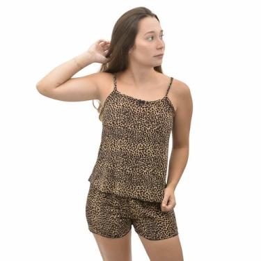 Imagem de Pijama de Verão Feminino Malha Fria Valéria, P, Onça