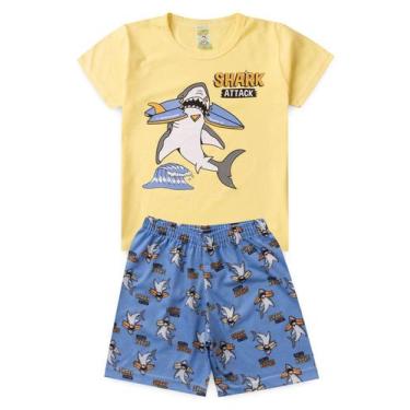 Imagem de Pijama Infantil Masculino Verão Shark Attack - Hey Kids - Amarelo, Ama