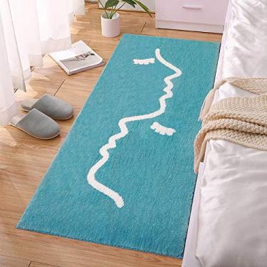 Imagem de Tapete de área para quarto, cabeceira, linhas, antiderrapante, lavável e macio para sala de estudos, varanda, quarto das crianças, cozinha, banheiro, azul, 80180 cm