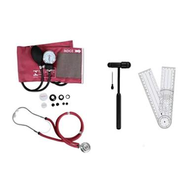 Imagem de Kit Fisioterapia Esfigmomanômetro com Estetoscópio e Martelo Buck Preto com Goniômetro (Vinho)