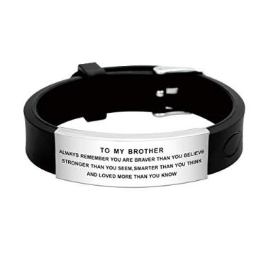 Imagem de FALOGIJE Pulseira de Pulso Inspiradora - Bracelete Moderno de Aço Inoxidável e Silicone - Presente para Meu Irmão na Lei no Dia do Casamento - Cor: YOU ARE BRAVER THAN YOU BELIEVE