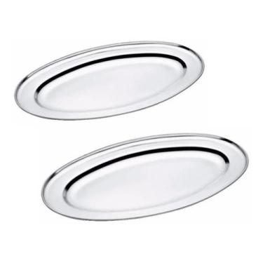 Imagem de Kit 2 Peças Bandeja Travessa Aço Inox 20cm Oval Para Servir - Clink