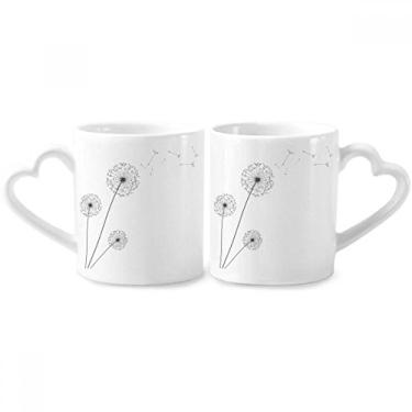 Imagem de Conjunto de canecas de porcelana para casais, flores e flores, três dente-de-leão, coração
