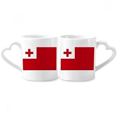 Imagem de Tonga National Flag Oceania Country Casal Porcelana Conjunto de canecas de cerâmica para amantes de coração