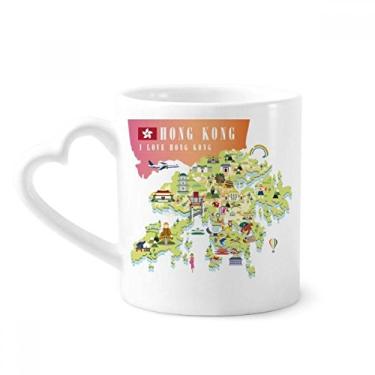 Imagem de I Love Hong Kong Mapa China Localização Caneca Café Cerâmica Copos Copo Coração Vidro