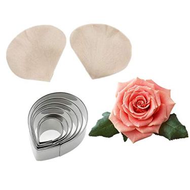 Imagem de Conjunto de cortador de flores rosa de aço inoxidável 6 peças 2 peças molde de veias de silicone Gumpaste ferramenta de fabricação de flores para decoração de bolos de casamento, chocolate, açúcar, sabão, biscoito
