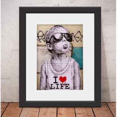 Imagem de Quadro Decorativo Banksy Menino Love Life Vidro & Paspatur 46x56cm Qt03