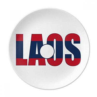 Imagem de Placa de nome da bandeira do país Laos Decorativa de Porcelana Salver Talheres Prato de jantar
