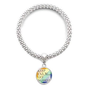 Imagem de DIYthinker LGBT Pulseira de prata com pingente de bandeira de arco-íris Get Married Bracelete ajustável