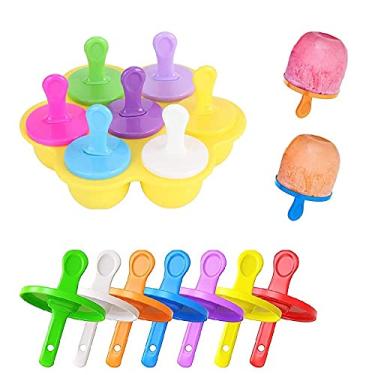 Imagem de Molde de Silicone Picolé, Forma Sorvete Silicone Com Tampa Palitos, Mini Forma de Picolé, Amarelo