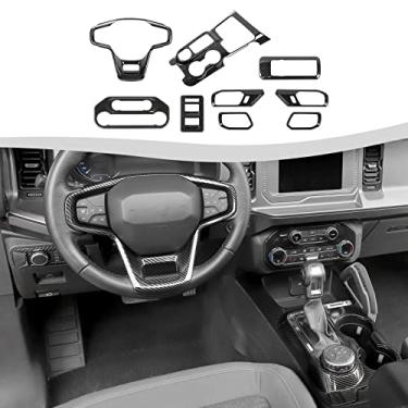 Imagem de SQQP Conjunto completo de kit de acabamento interno de 9 peças adequado para Ford Bronco 2021-2024+ 4 portas, painel de câmbio de engrenagem do console central, capa de acabamento do volante,
