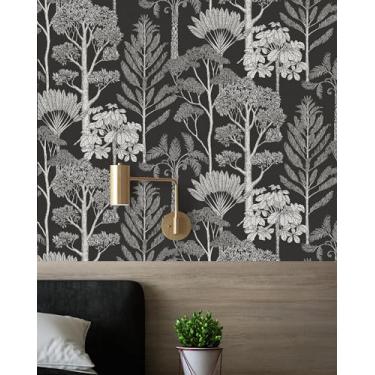 Imagem de Papel de parede floresta Papel de parede descascar e colar boho papel de parede vintage árvore papel de parede para banheiro papel de contato para armários papel de parede removível autoadesivo folha papel de parede moderno à prova d'água 43 × 78 cm