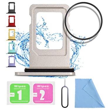 Imagem de ASDAWN Substituição para iPhone 11 Slot para cartão SIM para iPhone 11 Suporte de bandeja de cartão SIM à prova d'água Anel de borracha e pino SIM (versão SIM único 6,1 polegadas) (branco)