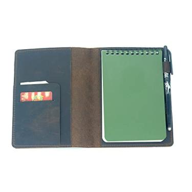 Imagem de JJNUSA Capa de couro compatível com Rite in the Rain & Rocketbook, mini cadernos espirais, capa de couro genuíno envelhecido para cadernos encadernados, blocos de notas 10 x 15 cm, marrom escuro