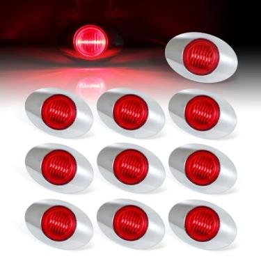 Imagem de Ledvillage [Pacote com 10 luzes marcadoras laterais vermelhas ovais de 7,6 cm, 3 LEDs, 12 V CC, seladas, montagem em superfície, moldura cromada, reboque, caminhonete, caminhonete, trator, ônibus,