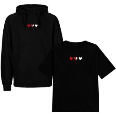 Imagem de Kit 2 peças Blusa de Frio Moletom Canguru e Camiseta Básica Preta Estampada-Masculino