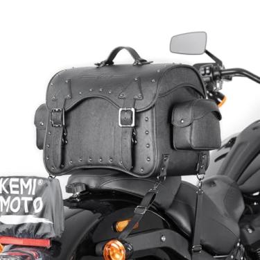 Imagem de KEMIMOTO Bolsa traseira de couro para motocicleta, bolsa de bagagem de 30 L, bolsa de viagem à prova d'água, bolsa de armazenamento, prateleira traseira dobrável com alças
