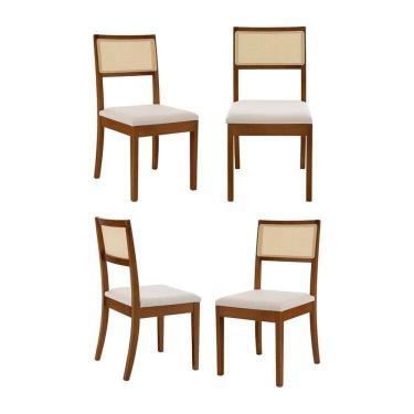 Imagem de Kit 4 Cadeiras Madeira Maciça Tiê CabeCasa MadeiraMadeira Amendoa/Bege claro