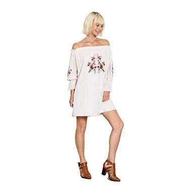 Imagem de EN CRÉME Vestido feminino bordado de manga comprida com ombro de fora, Creme vintage, P