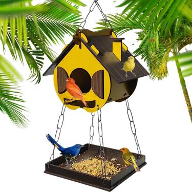 Imagem de Comedouro Tratador Pássaros Livres Casinha De Passarinho Mdf (Amarelo)