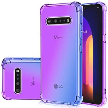 Imagem de Gufuwo Capa para LG V60 Thinq, capa de telefone TPU transparente macia gradiente fofa antiarranhões à prova de choque para LG V60 Thinq (roxo/azul)
