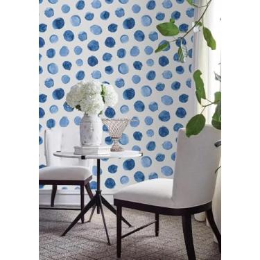 Imagem de Idomural Papel de parede removível Boho removível para locatário com bolinhas azuis em papel de parede para banheiro quarto paredes armários decoração de casa 45 x 996 cm