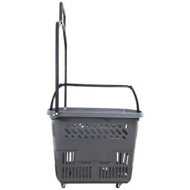 Imagem de KIT 6 Cestas Cestinhas Carrinho Compras Com Rodas Rodinhas 30Lts - JRM