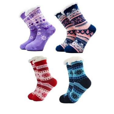 Imagem de 4 Pares Meia Unissex Feminino E Masculino Térmica Forrada Lã Adulto An