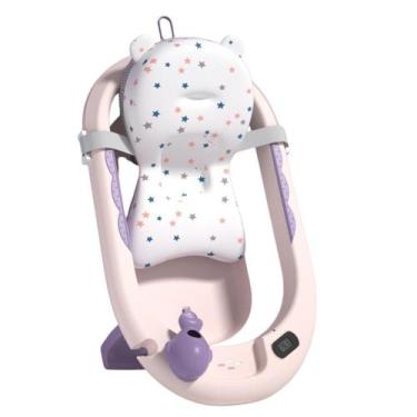 Imagem de Banheira Infantil Portátil Dobrável Com Termômetro Bebê Nenê + Almofad
