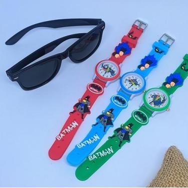 Imagem de Kit Relógio Infantil Analógico Personagens Super Heróis 3D Silicone Me