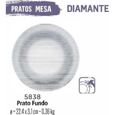 Imagem de Jogo De Prato Diamante 06 Pratos Vidro Fundos Sopa Caldos - Duralex