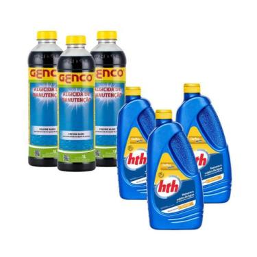 Imagem de Kit 3 Maxfloc Hth + 3 Algicida De Manutençao E Limpeza Piscina