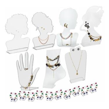 Imagem de Kit Expositor Colar Brincos Anel Joias Bijuterias Top 17 Pçs - Acrilik