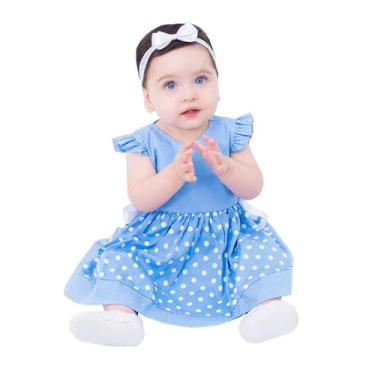 Imagem de Vestido Azul Bebê Menina com Tiara Laço 100% Algodão Mundo Nina Kids, 