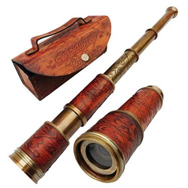 Imagem de Telescópio de latão vintage pirata espião lente de visão clara 15x funcional com caixa de couro premium batismo, presentes educativos para pai, filho, presente estético para meninos