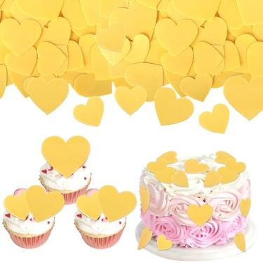 Imagem de 60 Pack Edible Heart Cake Topper Love Heart Cupcake Picks Water Paper Valentine's Day Theme Cake Decorations for Wedding Engagement Bridal Shower Birthday Party Supplies Yellow