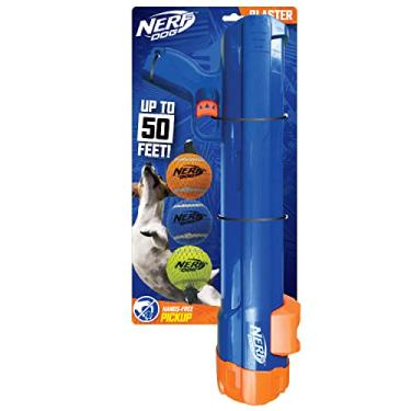 Imagem de Nerf Dog Bola de tênis de tamanho grande, ótimo para pegar, recarga de mãos livres, lança até 15 metros, unidade única, inclui 3 bolas Nerf e bolsa, lançador de 50 cm com 3 bolas em bolsa de malha