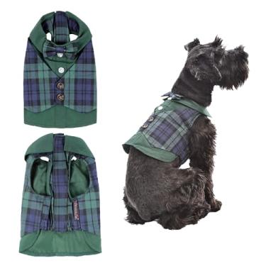 Imagem de Roupa de banho para cachorro com estampa de animal de estimação parisiense verde escocesa/azul xadrez para festas, ocasiões especiais