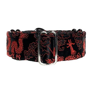 Imagem de Coleira de martingale forrada de cetim 3 cm de largura para coleira de filhote de chicote de galgo italiano IG outras raças com pescoço semelhante (vermelho preto G 26,7 a 32 cm)